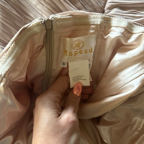 Nude Beige cocktail formal dress strapless mini bodycon jeweled pleated florette - Picture 7 of 11